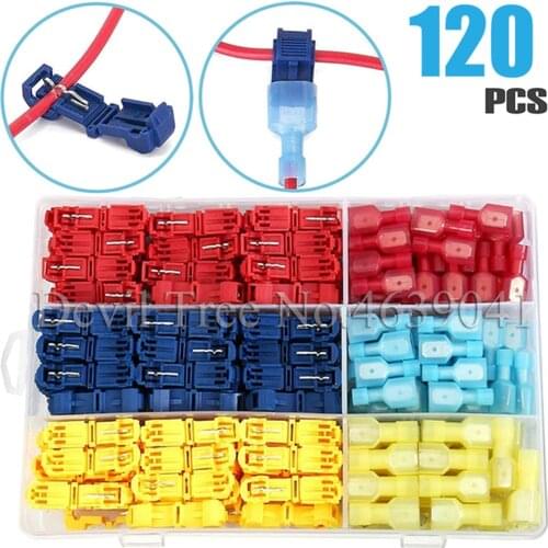 T-Tap Wire Connectors, Self-Stripping Quick Splice Electrical Wire Terminals, Insulated Male Quick Disconnect Spade Terminals