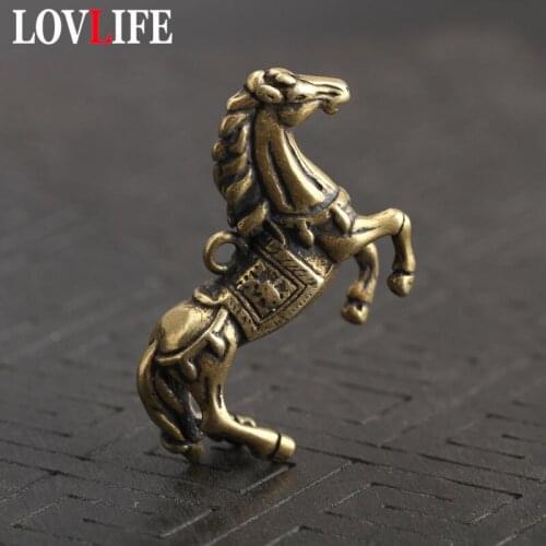 Solid Copper Horse Keychains Pendant Vintage Brass Metal Chinese Zodiac Animal Keychain Charm Car Key Rings Handmade Artworks