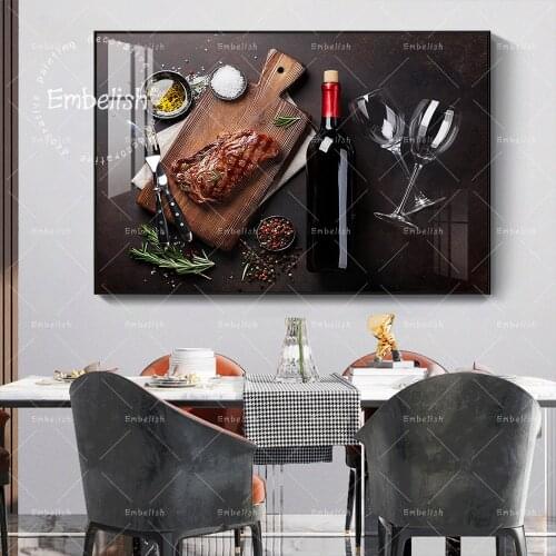 Embelish Italian Food Beef Steak With Red Wine Herbs And Spices Kitchen Canvas Painting Home Decor Pictures Restaurant Wall Art