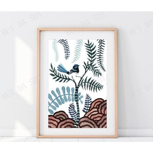 Splendid Fairy Wren Australian Native bird Art Botanical Print Blue Fairywren Nature lover gift