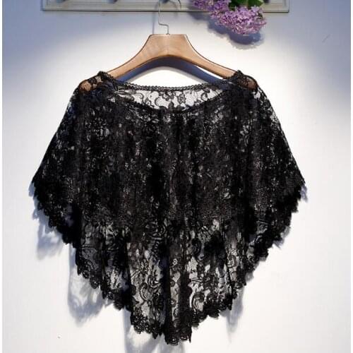 Womens transparent embroidery black Lace embroidery Pashmina Female Summer Sunscreen Mesh Lace Shawl cloak R2363