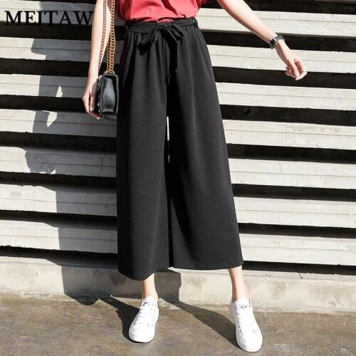 Women High Waist Chiffon Pants Korean Thin Soft Wide Leg Pants 2020 Summer Casual Solid Loose Straight Trousers