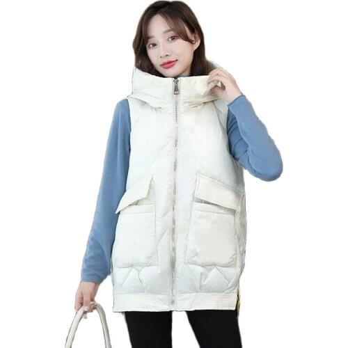 Women Autumn Winter Hooded Sleeveless Side Split Short Vest Coat Outwear Puffer Jacket Cotton Padded Parkas Waistcoat