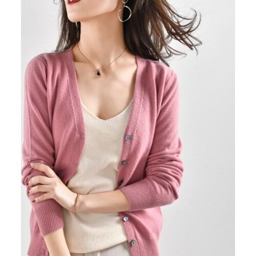 Women Jackets 100% Cashmere and Wool Knitting Cardigans Ladies V-neck Soft Sweaters Cardigan Woman Clothes High-end Tops
