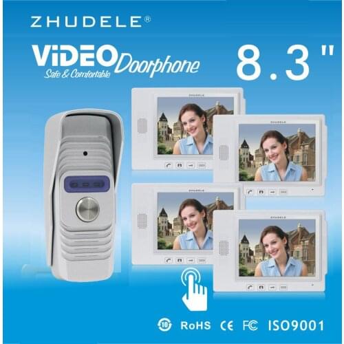ZHUDELE Top quality 8.3" Display Wired Video Door Phone Touch Key Doorbell Intercom & IR 700TVL HD Home Security CCD Camera 1V4