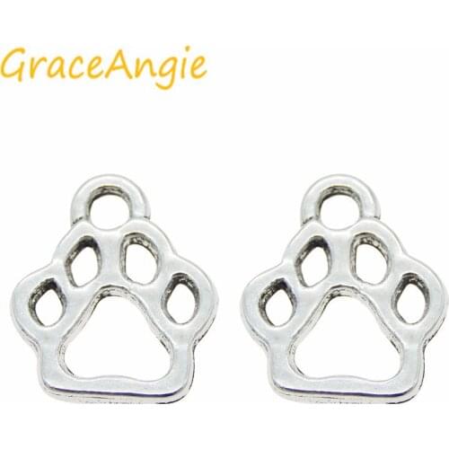 10pcs Mini Dog Footprint Charms Alloy Antique Silver Color Pendant Bracelet Handmade Hanging Crafts DIY Finding