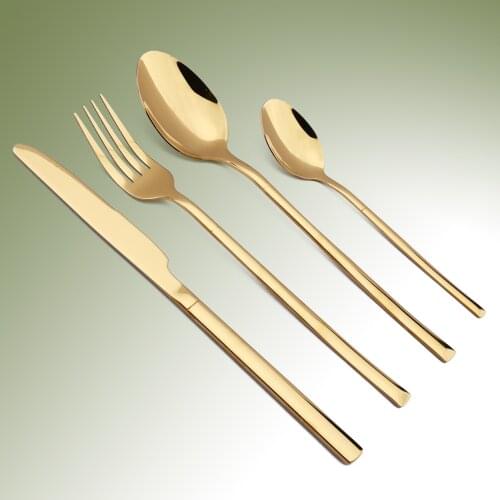 4Pcs Kitchen Set Tableware Stainless Steel Dinnerware Set Cutlery Set Knife Fork Spoon Dinner Set Gold Flatware Dishwasher Safe