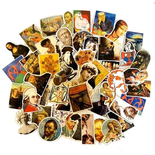 50pcs Famous artists oil painting Sticker For DIY Luggage Laptop Skateboard Car Decor Funny Sticker