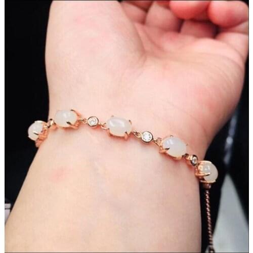 925 Sterling Silver HeTian White Jade Beads Rose Gold Chain Decoration Lucky Bracelet For Women Fine Jewelry