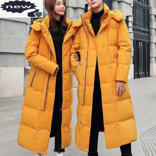 Brand Men Unisex Winter Warm Hat Detachable Long Coat Thick Outdoor Casual White Duck Down Jacket Oversize 5XL