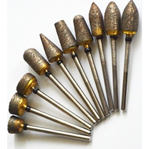 Fast Trimming Fully Sintered Diamond Burs Kit Sintering Grinding Head Coarse Grit Polishing tool For Metal Stone wood 10pcs/box