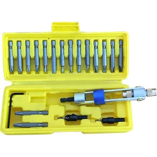 20pc HSS Countersink Drill Bit Driver Swivel Head High Speed Steel Quick-Change Drilling Bits Tool Set Power Tools Accessories