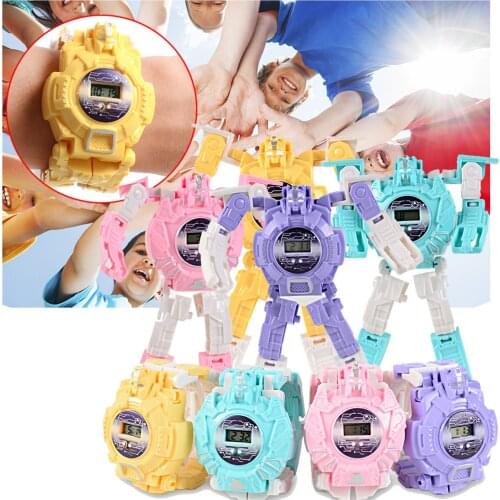 Cartoon Robot Transformation Wristwatch Electronic Deformation Digital Display Watch Gifts Educational Toys for Child Boy Girl