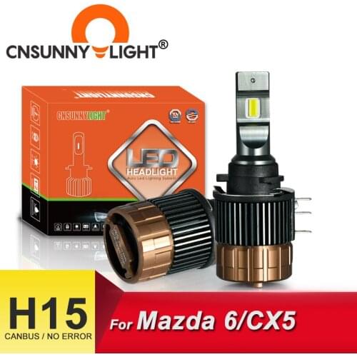 CNSUNNYLIGHT No Error LED Car Headlight H15 Bulbs 15000Lm 5700K White Canbus Plug & Play Day Running Lights DRLs For Mazda 6/CX5