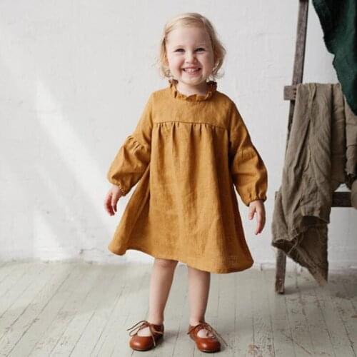 1-5Yrs Spring Autumn Kids Baby Girls Pure Color Dresses For Girls Dresses Kids Girl Dress Long Sleeve Girl Dress