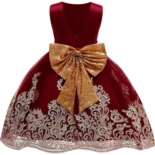 Kids Dress for Girl Sequins Bow Dresses for Party Wedding Christmas Clothing Flower Tutu Prom Princess Dress Children Ball Gown