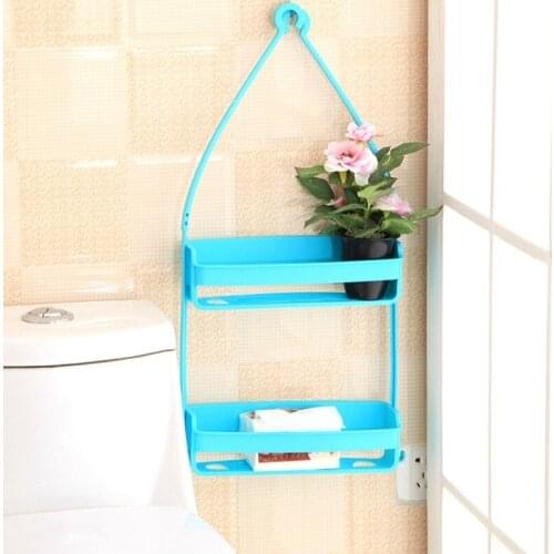 Bathroom Double Layers Hanging Shelf Bath Supplies Storage Rack Plastic DIY Shower Organiser Holder Tidy kitchen storage