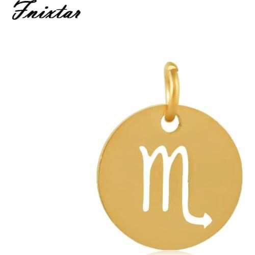 Fnixtar Gold Color Metal Charm Twelve Constellations Scorpio Charm for Women Bracelet Accessories Jewelry Making 10pcs/lot