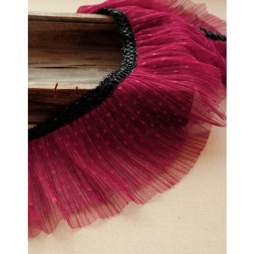 1M 15CM Wide Exquisite Black Burgundy Lace Ribbon fabric Ruffle Trim Collar Sewing Clothing Skirt Headwear Guipure Decoration