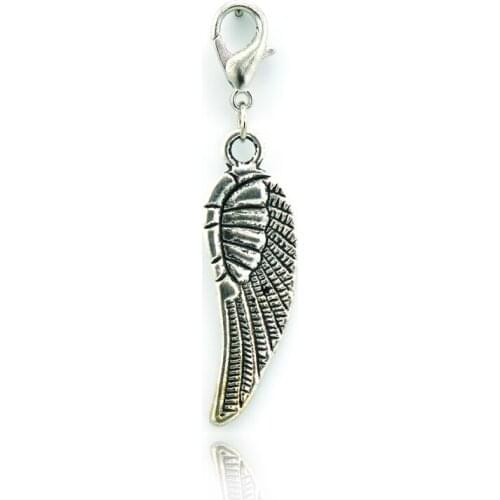 JINGLANG Free Shipping Fashion Lobster Clasp Charms Dangle Retro Alloy Feather Charms DIY Jewelry Accessories