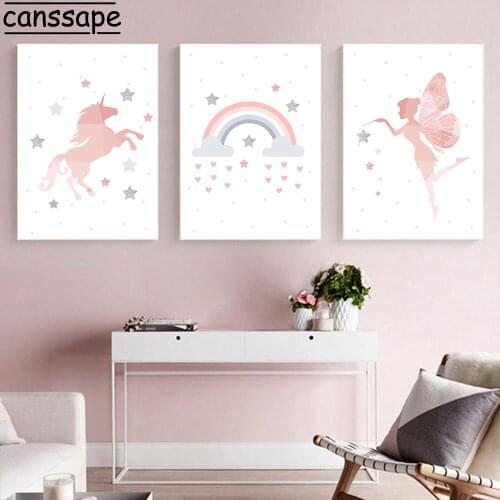 Nursery Wall Art Canvas Painting Rainbow Star Posters Horse Prints Fairy Poster Nordic Wall Pictures Kids Bedroom Decoration