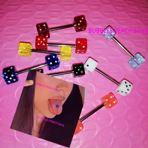 Y2K Barbell Dice Ball Tongue Nails Piercing Body Studs Piercing Pin Jewelry for Women Metal Goth Cool 90s Style Tongue Rings New