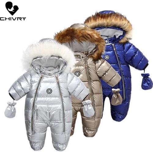 Newborn Baby Winter Thick Keep Warm Solid Zipper Rompers Infant Boys Girls Fur Hooded Jumpsuit Snowsuit Toddler Down Outwear