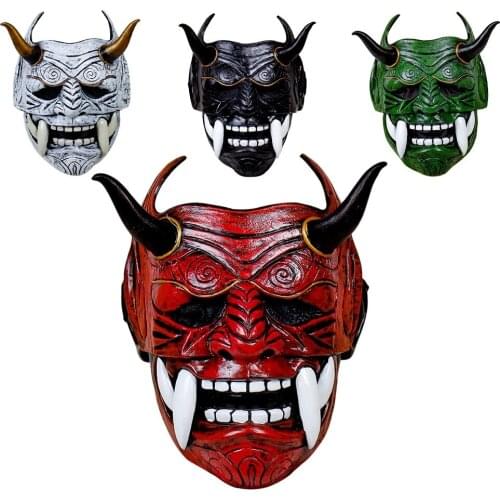 Halloween Masquerade Red Prajna Mask Cospiay Noh Latex Full Face Grimace Fangs Funny Scary Ghost God Wizard Cosplay Masks