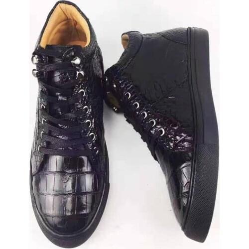 100% real genuine crocodile skin men fashion shoe with genuine cowhide skin lining leisure men boots winter shoe black crocodile