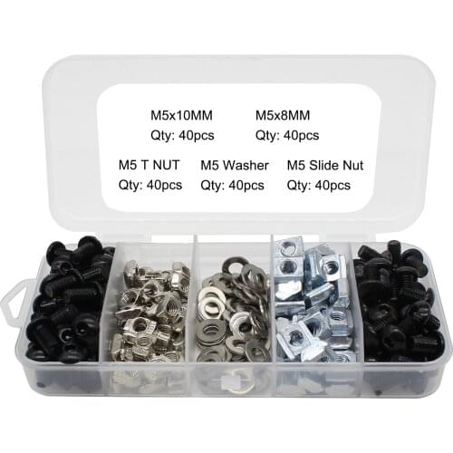3D Printer DIY Screw Set M5×8mm M5×10mm Hexagon HEX Socket Screw Bolt With 20S Slide Nut T Nut M5 Washer in Plastic Storage Box