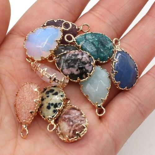 Natural Stone Rose Quartzs Pendant Drop shape Exquisite charms for Jewelry Making DIY Necklace Bracelet Accessories 14x23mm