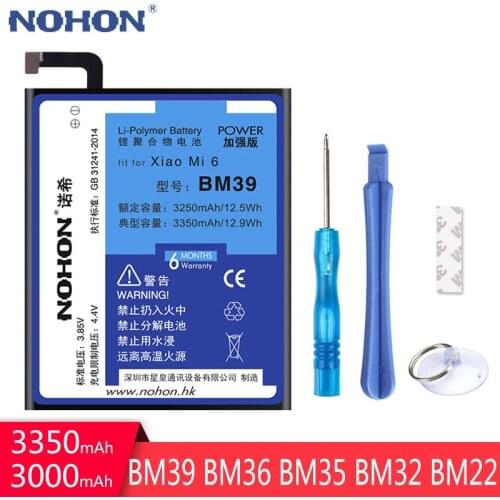 NOHON For Xiaomi Mi6 Mi5S Mi5 Mi4C Mi4 Mi 6 5 4 5S 4C Battery BM39 BM36 BM35 BM32 BM22 Replacement Phone Batarya Free Tools