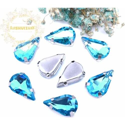 New ! Turquoise blue fine Water drop Crystal Glass Sew-on Rhinestones with Claw DIY wedding Dresses and Clothes 5*8 6*10 8*13