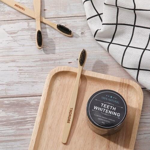 Teeth Whitening Bamboo Charcoal Toothbrush Soft-bristle Wooden Tooth Brush Tooth Powder Oral Hygiene Cleaning