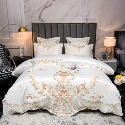 Satin Embroidery Bedding 4Pcs Queen King size Luxury European Neoclassical Style Duvet Cover Set with 1Pc Bed sheet 2 Pillowcase
