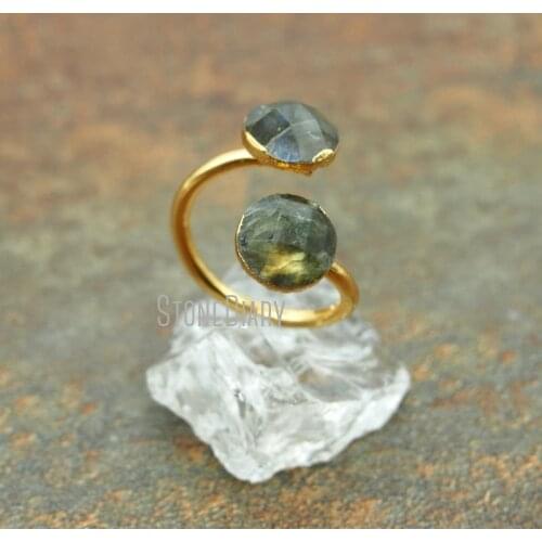 RM5561 10Pcs Gold Electroplated Faceted Triangle Ring Labradorite Ring 8x10