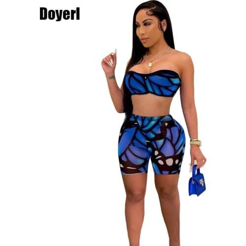 Butterfly Print Sexy Two Piece Outfits for Women Summer Clubwear Party Shorts Sets Bodycon 2piece Set Women Matching Sets Short