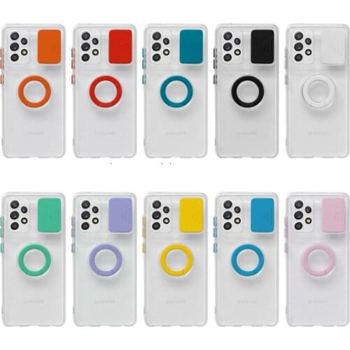 Slide Camera Lens Shield Case For Samsung Galaxy S21 Ultra A12 A32 4G 5GA52 A72 S21 Plus Transparent Silicone Ring Bracket Case