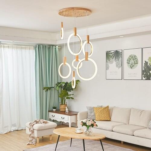 Modern Led Pendant Lights Acrylic Circles Wood Pendant Lamp Nordic living room stair Hanging Lamp Suspend Lamp lighting fixtures