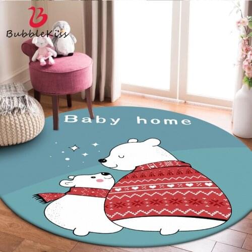 Bubble Kiss Nordic Round Carpet For Kid Bedside Bedroom Decor Carpet Thick Cartoon Polar Bear Pattern Non-Slip Soft Cute Carpet