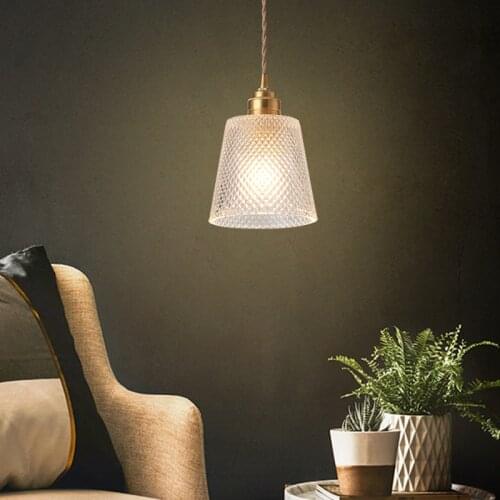 Modern Glass Copper Led Small Pendant Light for Dining Room Bedroom Bedside Decoration Nordic Golden Single Heads Hanging Lamp