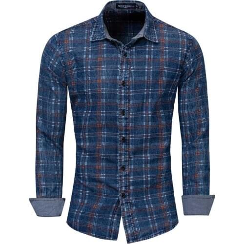 Stylish Men Denim Shirt Classic Blue Long-sleeved Shirt Cotton Casual Shirts Spring Brand Clothes Men Jeans Shirt Plus Size