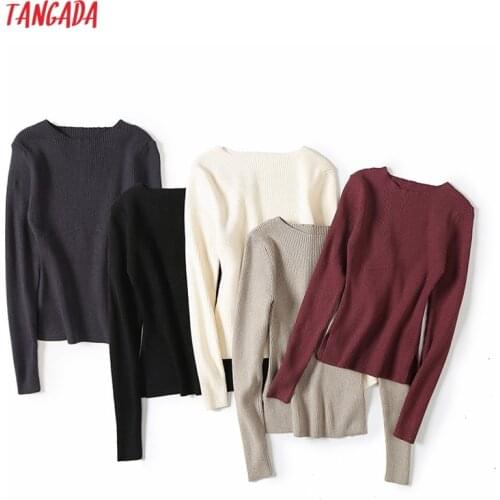 Tangada Women 2021 Fashion Knitted Sweater Jumper Female Elegant Slim Pullovers Chic Tops XE13