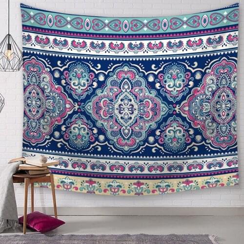 Navy Blue Mandala Indian Pattern Tapestry for Livingroom Photography Wall Decor