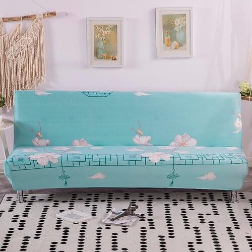Thumbedding Artistic Sofa Bed Cover Stretchy Abstract Art Tasteful Soft Blue Durable Washable Throw Sofa Cover Without Armrest