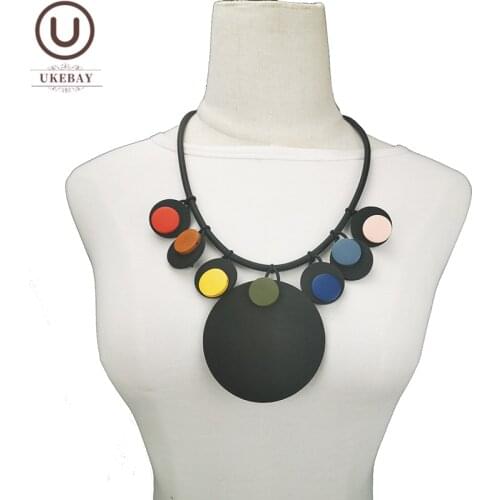 UKEBAY New Multicolor Rubber Pendant Necklaces Women Wood Jewelry Designer Ethnic Necklace Bohemian Clothes Accessories Chokers