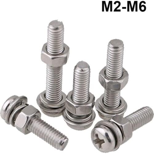 304 Stainless Steel Cross Recessed Round Head Screws With Nuts Washers Combination Screw Length 4-80mm Thread diameter M2-M6