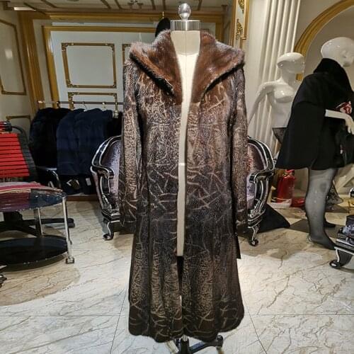 WINTER PALACE Natural furs women fur coats Fashion long genuine coat mink fur coat real mink fur coat Thick Warm hood BS102C