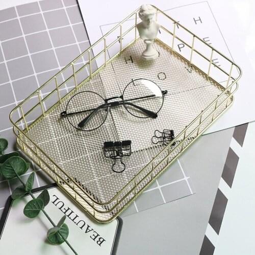 Iron Storage Basket Nordic Jewelry Cosmetics Storage Box Golden Rose Gold Bathroom Desktop Snack Family Home Kitchen Supplies