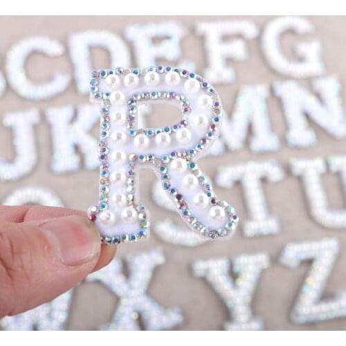 Pearl Rhinestone English Letter Sew on Patches Applique Handmade 3D Letters Beaded Diy Cute Patches clothing accessories